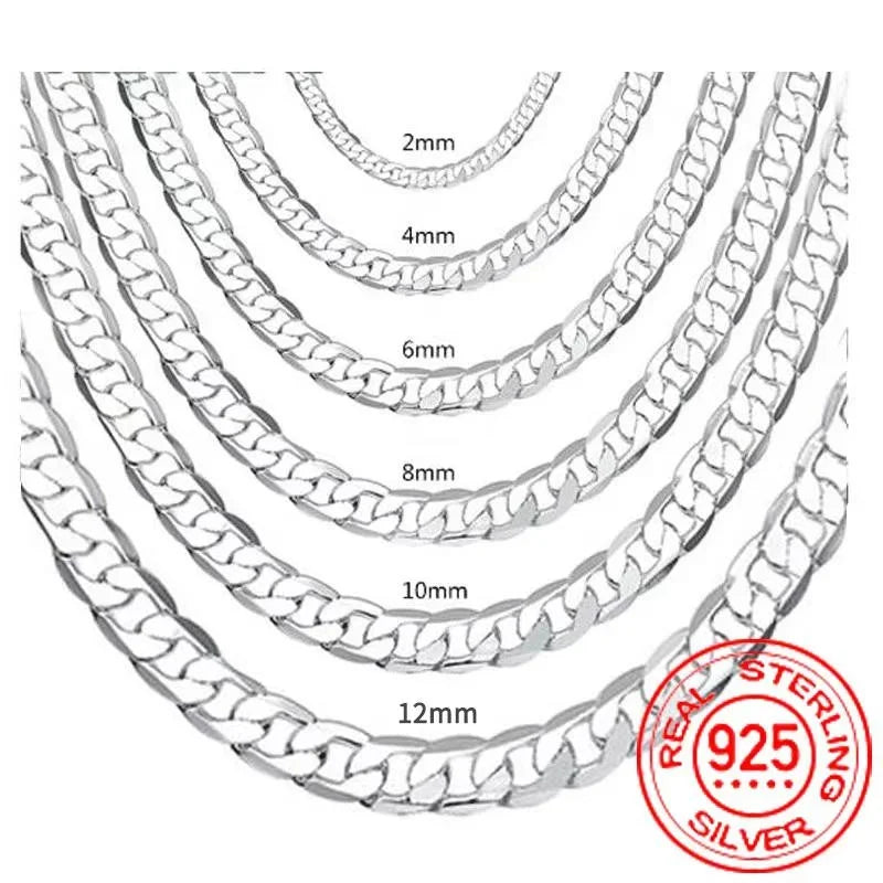 Collar de plata esterlina 925 para hombre de 2/4/6/8/10/12MM y 40-75cm, collar de cadena con cierre de langosta para hombre y mujer, regalo de compromiso