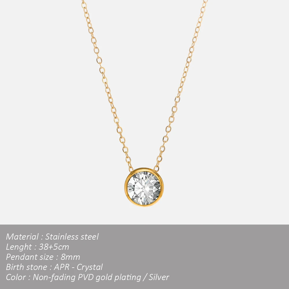 SUNIBI Edelstahl Geburtsstein-Halskette für Damen, goldfarben, Brautschmuck, Designer-Anhänger, Halsketten, Geburtstagsgeschenk, Großhandel