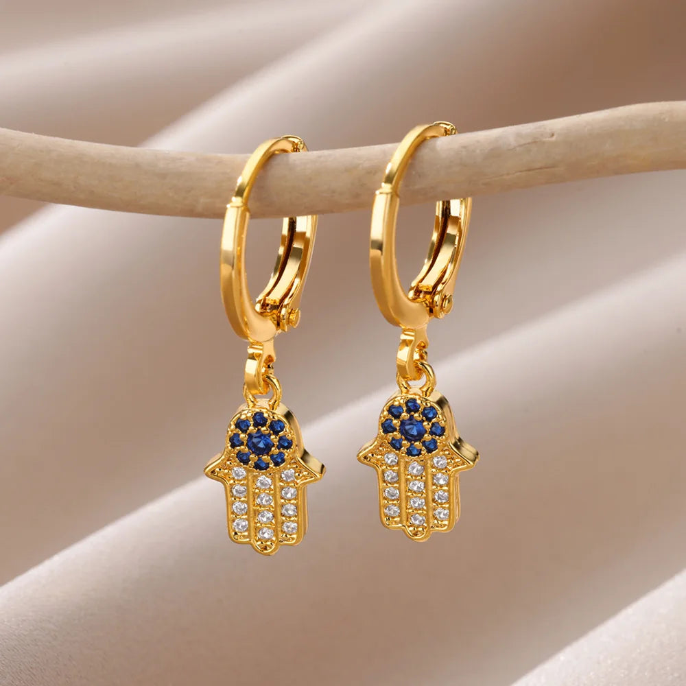 Neu Zirkon Evil Eye Ohrringe für Frauen Goldfarbe Edelstahl Ohrring Hochzeit Ästhetischer Vintage Schmuck Geschenk Brincos