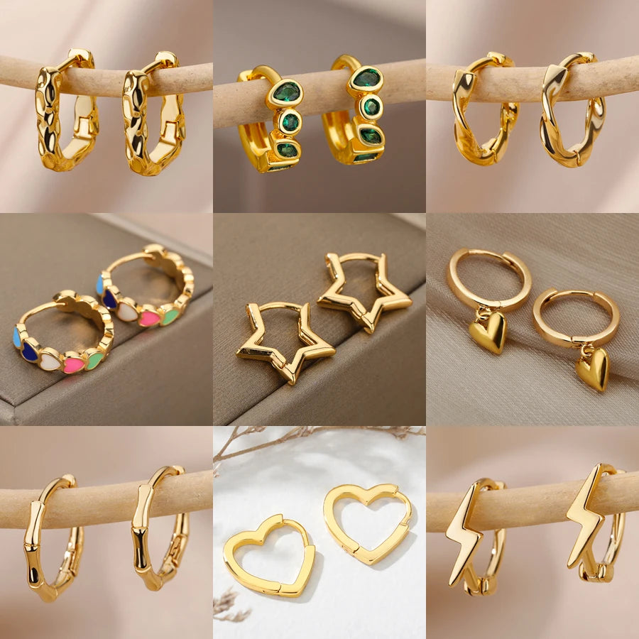 Luxus Stern Pendientes Ohrringe für Frauen Mädchen Edelstahl Minimalist Hoop Piercing 2025 Neu In Y2K Schmuck aretes de mujer