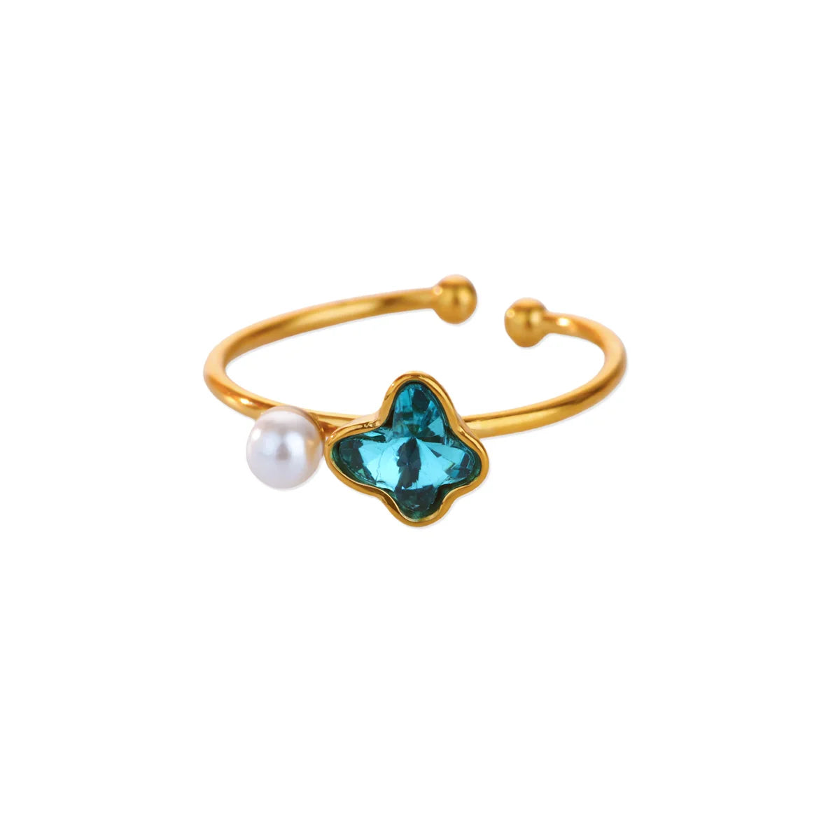 Edelstahl Vierblättriges Kleeblatt Ringe für Frauen Goldfarbe Zirkon Öffnung Paar Ring Ästhetischer Hochzeit Bohème Schmuck Geschenk