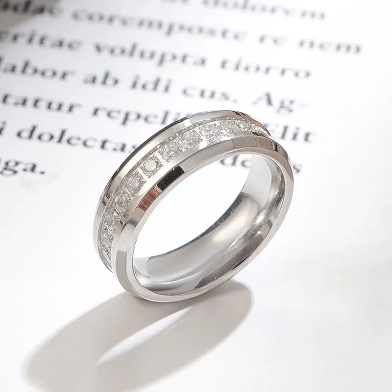 6mm Edelstahl-Ring mit CZ-Rille für Damen und Herren, Größen 5-10