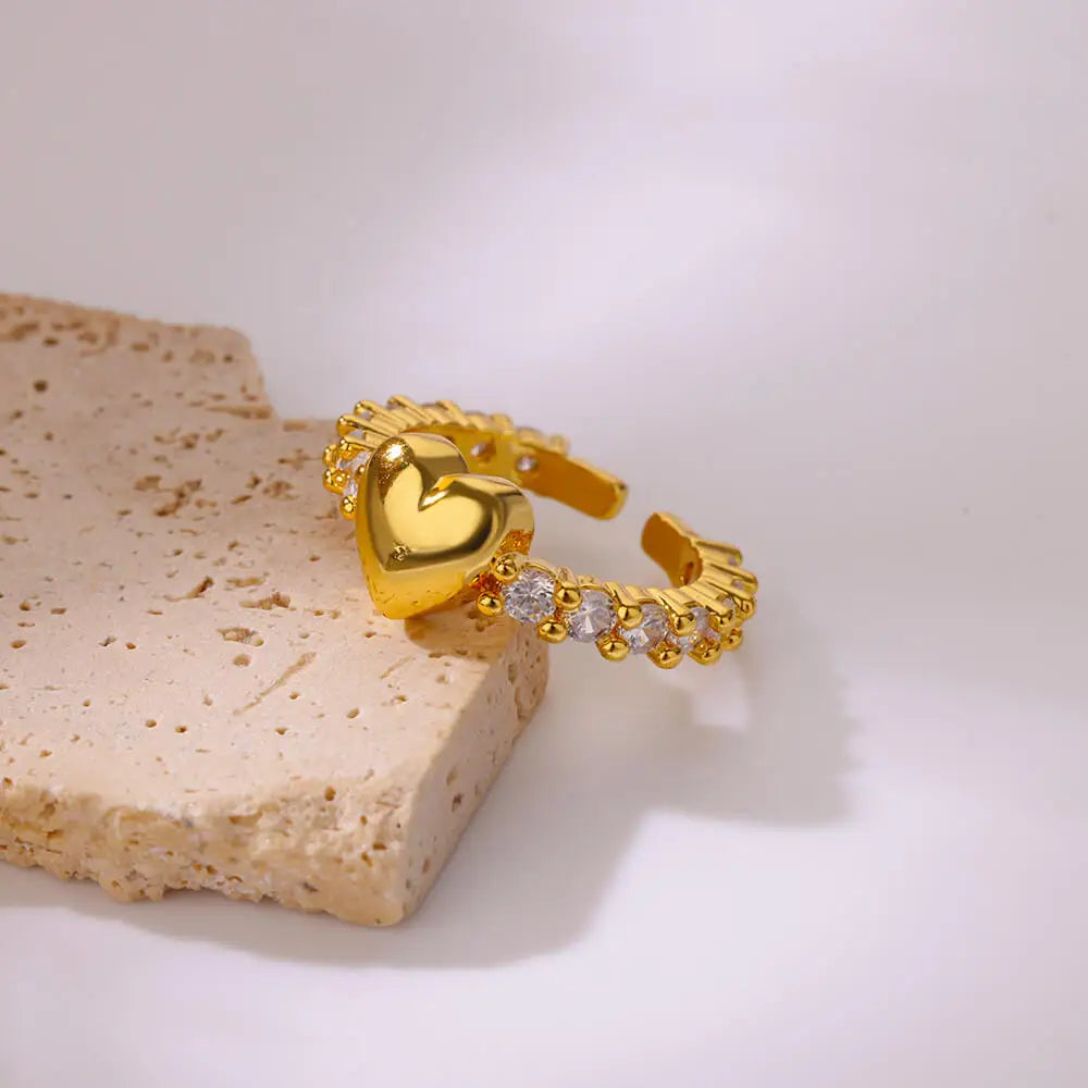 Zirkon winzige Herzringe für Frauen Goldfarbe Edelstahl Öffnungsherz Finger Damen Hochzeit Party Schmuck Geschenk 2024
