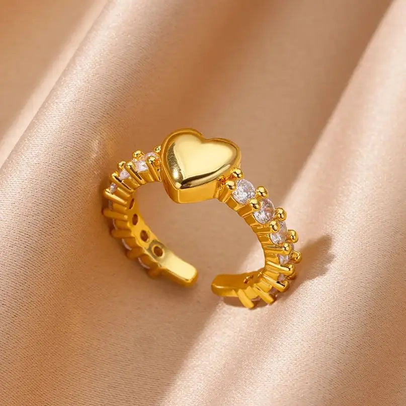 Zirkon winzige Herzringe für Frauen Goldfarbe Edelstahl Öffnungsherz Finger Damen Hochzeit Party Schmuck Geschenk 2024