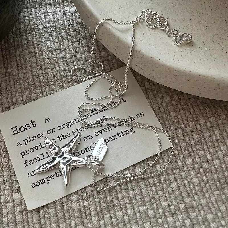 Collar de Plata de Ley 925, Bonito Colgante con Hoyuelo de Estrella de Cinco Puntas para Mujer y Niña, Regalo de Joyería, Envío Directo al por Mayor