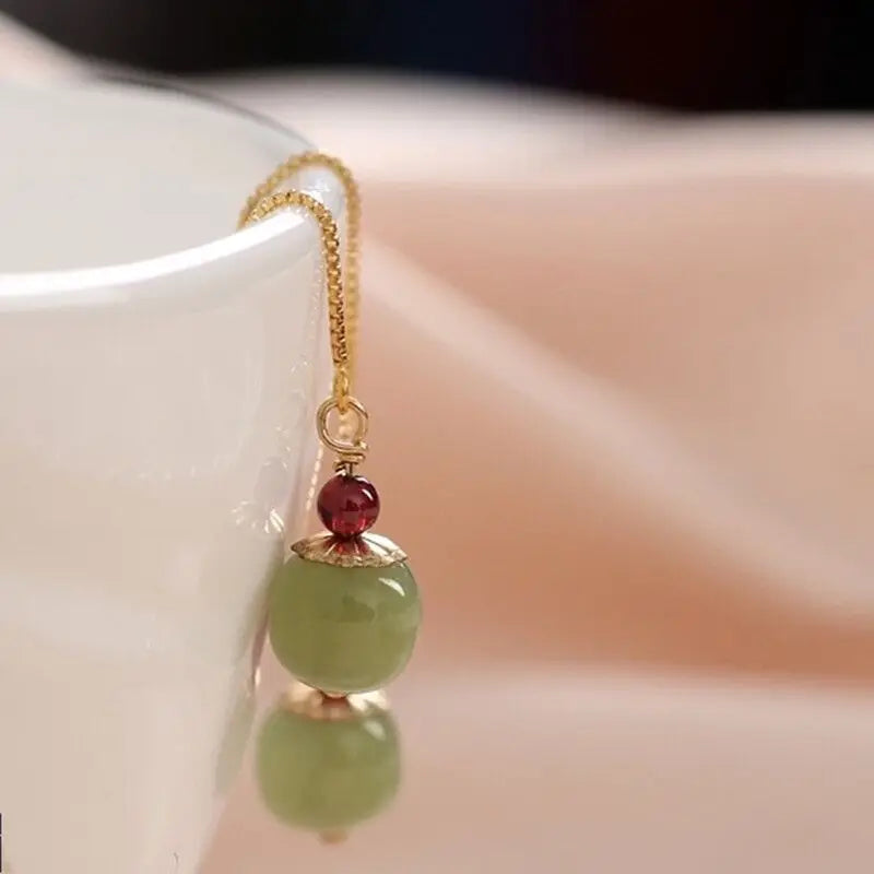 VENTFILLE Pendientes de Oro Hetian Jade para Mujer, Joyería Redonda Verde, Regalo para Niñas, Envío Directo al por Mayor