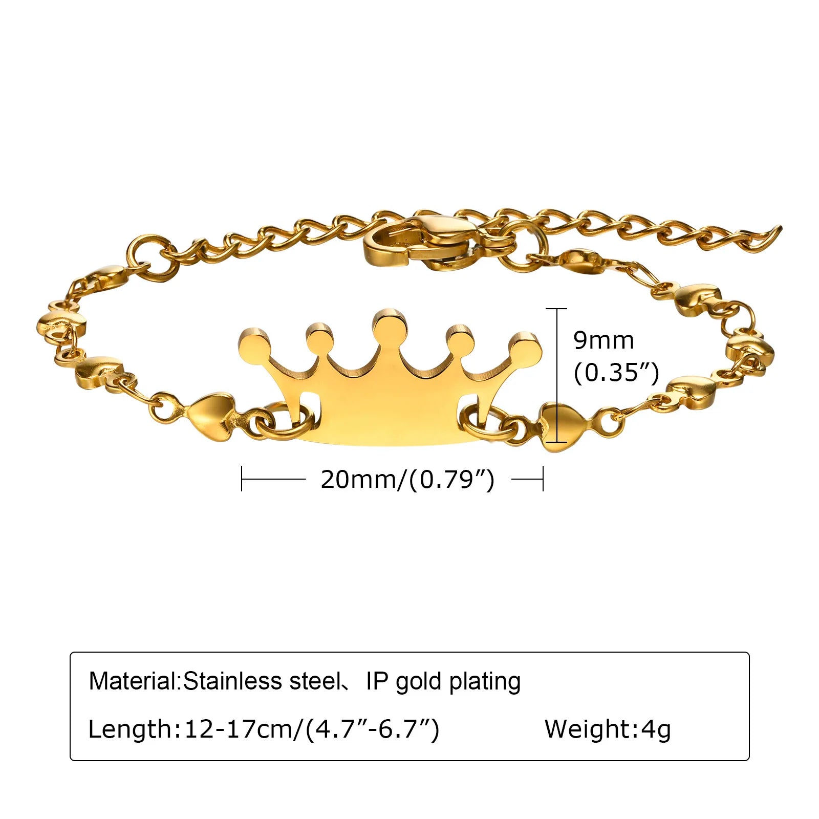 Individuelles personalisiertes Namens-ID-Armband für Mädchen und Jungen, Edelstahl-Gliederketten-Kronenarmband, nicht allergisch