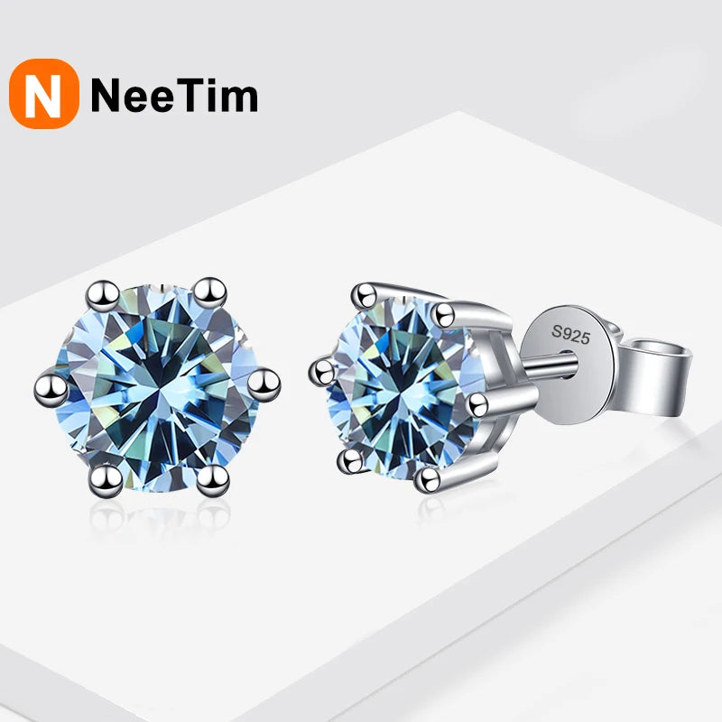 NeeTim Pendientes de Moissanita de 0,5 ct, 1 ct, 2 ct para mujer, de plata de ley 925, en verde, rosa, negro, azul y gris, con circonitas brillantes