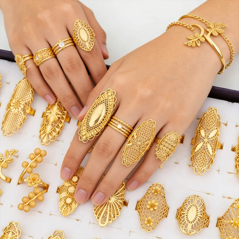 Luxuriöse 18K vergoldete Ringe Kupfer Party Frauen Verstellbare lange Ringe Mode Hochzeit Braut Runde Öffnung Damen Fingerring Geschenk