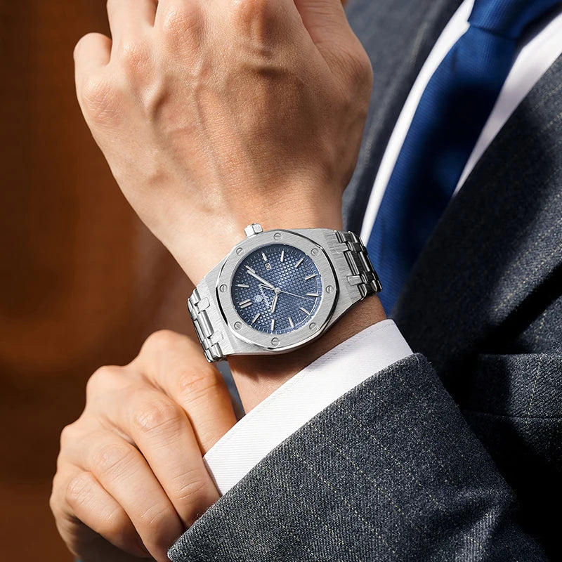 PAAZOMU Reloj de pulsera de lujo para hombre, resistente al agua, luminoso, con fecha, de acero inoxidable, a la moda, de cuarzo, para hombre, Reloj