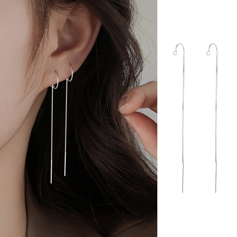 JWER S925 Silver Needle Star Line Earring for Women Tassel Drop Earring Long Chain Beads Piercing Earring Asymmetry Ear Jewelry