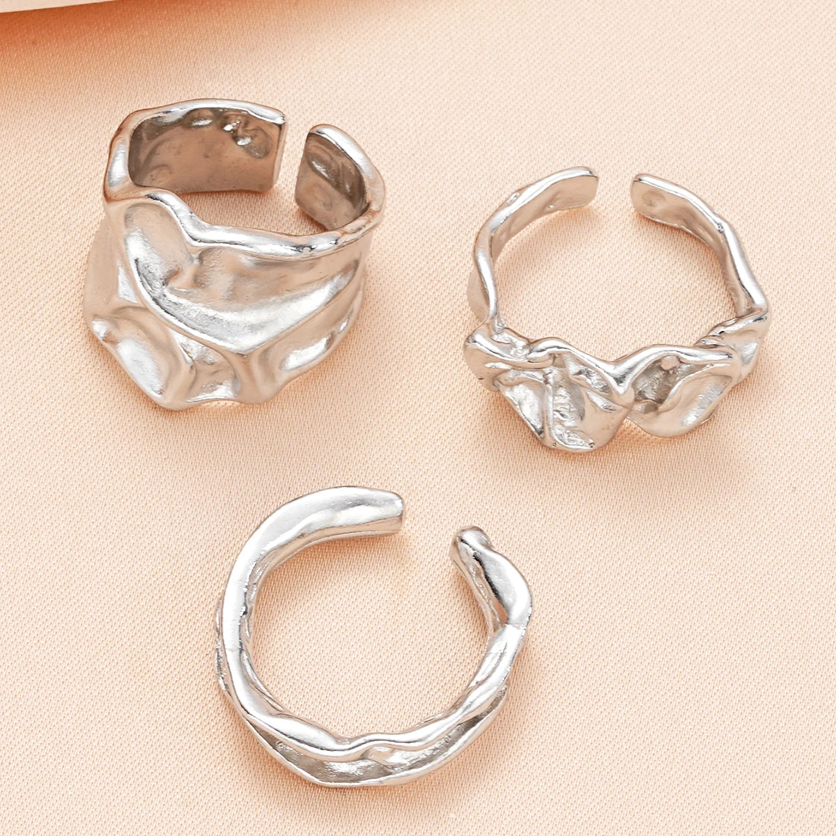 3 Stück Punk Chunky Irreguläre Ringe Set für Damen Kreative Geometrische Verstellbare Offene Fingerringe Mode Statement Schmuck Mädchen