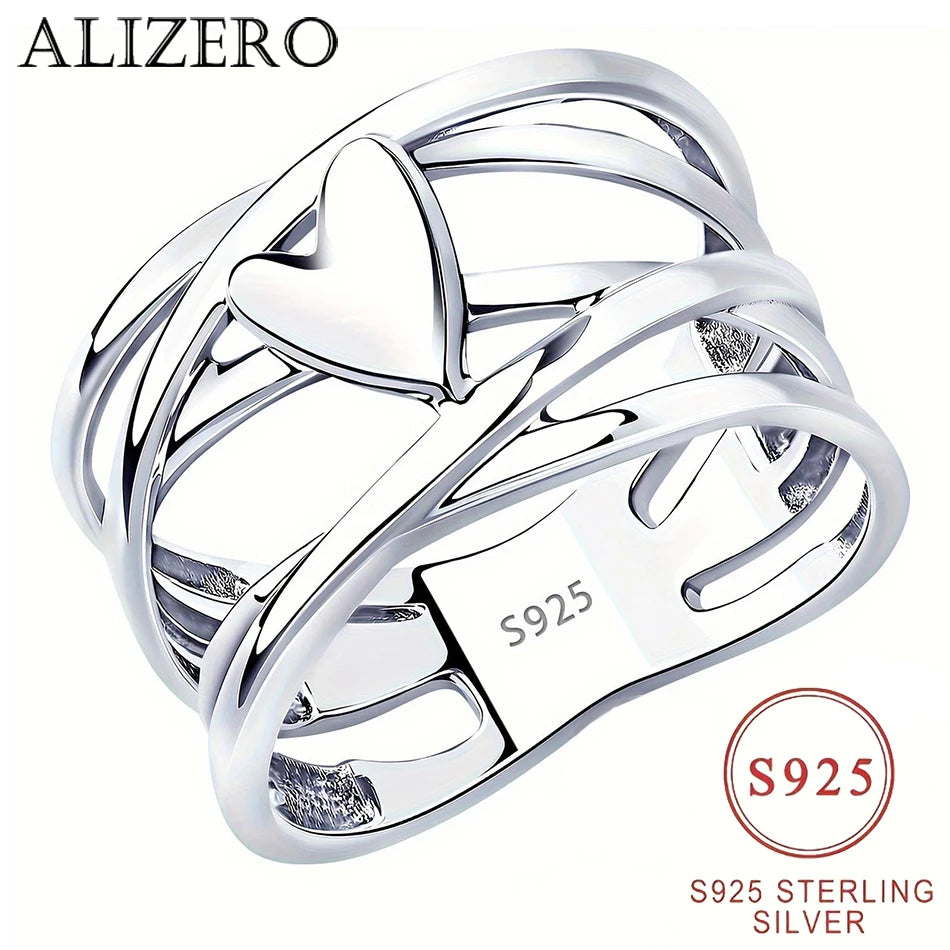 Anillo en forma de corazón de plata de ley 925, estilo chic francés, diseño único, joyería de moda para mujer, perfecto para accesorios de uso diario