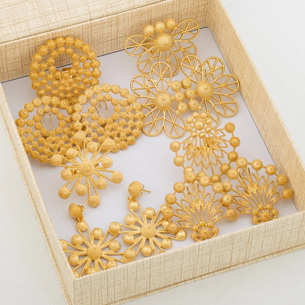 Trendige Ohrringe und Ring Schmuckset mit Geschenkbox, 18k vergoldete Clip-Ohrringe und Fingerring-Set für Party, Verlobung, Braut