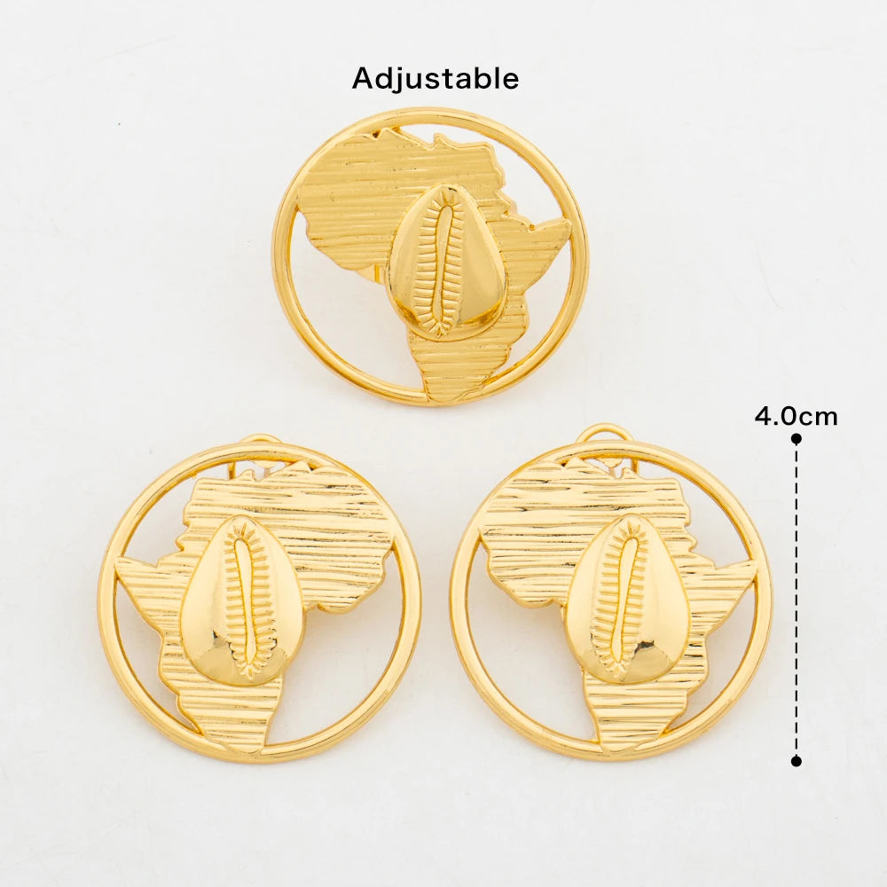 Brasilianisches 18 Karat vergoldetes Schmuckset für Damen, irreguläres Design, Clip-Ohrringe und verstellbarer Ring, Schmuckset-Zubehör, Geschenke