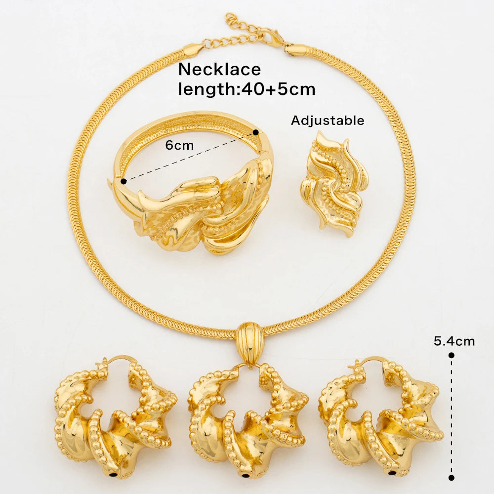 Afrikanischer Schmuckset 18K vergoldet Damen Groß Auffälliges Design Ohrringe Anhänger Hochzeit Braut Modeschmuck Halskette Armband Ring Geschenk