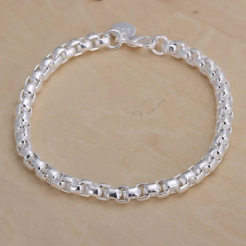 Edles 925er Sterlingsilber Quadratisches Massives Kettenarmband für Frauen Männer Charm Party Geschenk Hochzeit Modeschmuck Kostenloser Versand