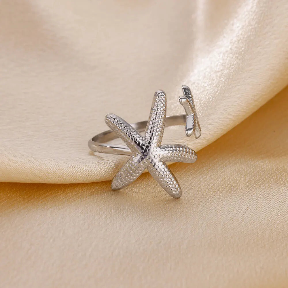 Anillos abiertos de acero inoxidable con forma de estrella de mar para mujer, color dorado, geométricos, ajustables, para bodas, fiestas, moda, regalo, anillos