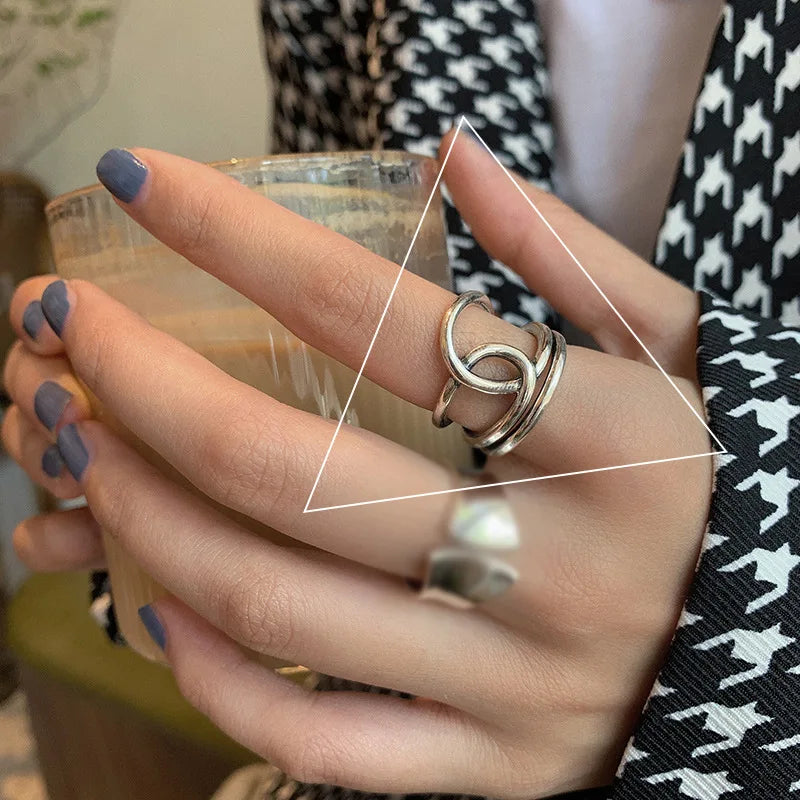 VENTFILLE 925 Sterling Silber Fingerringe Neue Mode Kreative Kreuz Hohlkette Geometrischer Partyschmuck Geschenke