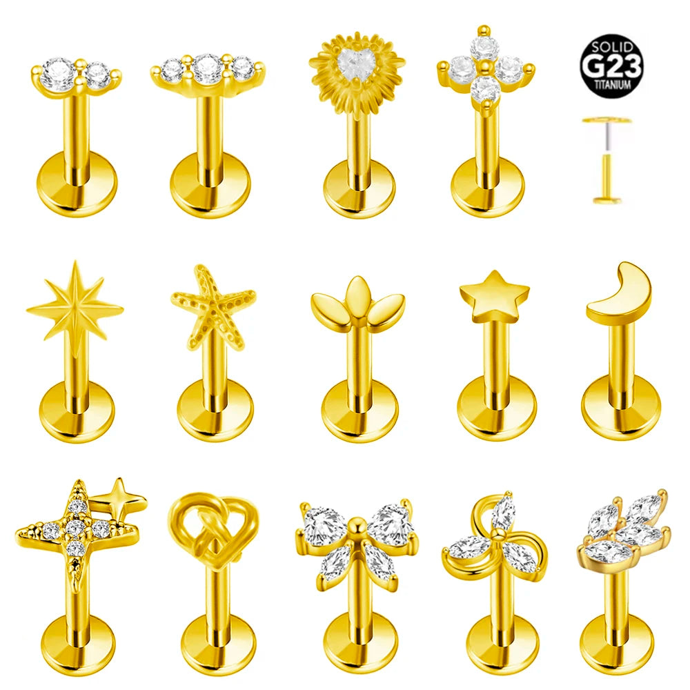 ASTM F136 G23 Titan Herzförmiger Ohrstecker 16G 18G 20G Threadless Piercing Butterfly Push-in Lippenstecker Daith Labret Conch