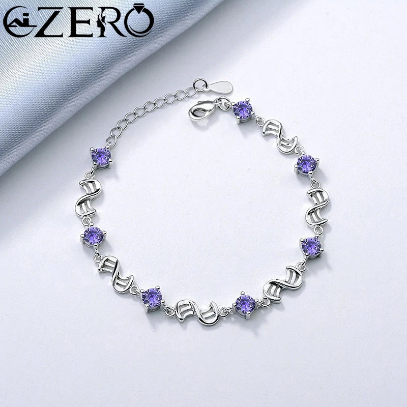 NEU Feine 925 Sterling Silber Lila Kristall Glücksklee Armbänder für Damen Mode Party Hochzeit Accessoires Schmuck 17CM+4CM