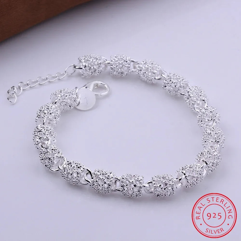 925 Silber Blumenperlen Charm Armbänder für Frauen Hohlkugel Silberarmband Verstellbar Hochzeit Party Schmuck Geschenke