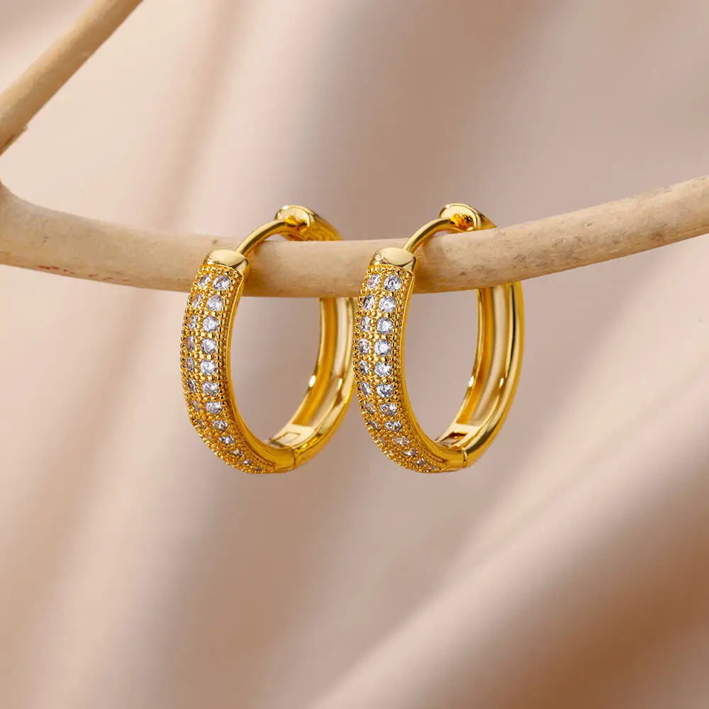 Zirkonia U-förmige Ohrstecker für Frauen, Edelstahl, geometrische Ohrringe, Schmuck, Hochzeits-/Geburtstagsgeschenk
