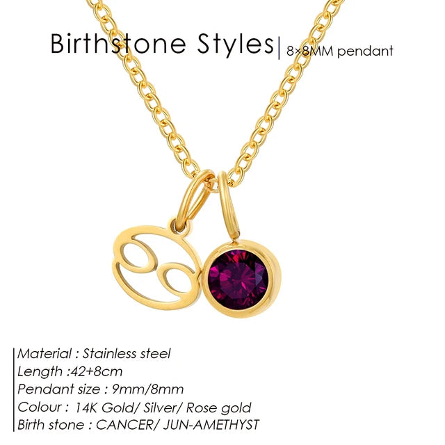 SUNIBI Stainless Steel Birthstone Zodiac Double Pendant Necklace for Woman12 Constellation Birthday Gift DIY Jewelry Wholesale