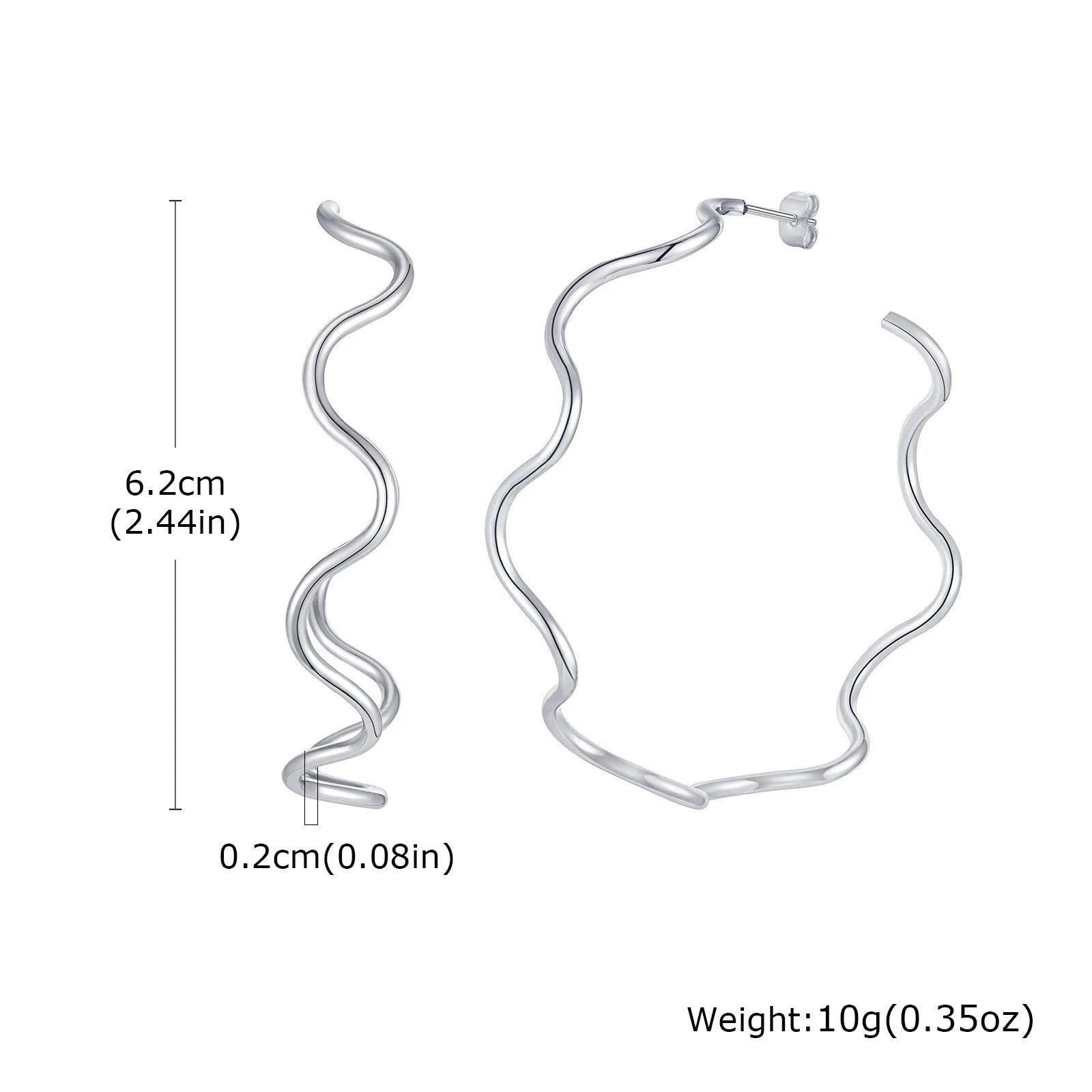 Offene Creolen für Damen, minimalistische 18K vergoldete große Ohrringe Wellenform Big Hoops, Edelstahlschmuck