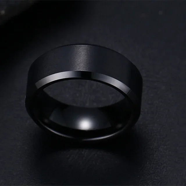Charmanter Schmuckring für Herren und Damen, Edelstahl, schwarze Ringe, Hochzeits-Verlobungsband, mattierte Herrenschmuck-Qualität