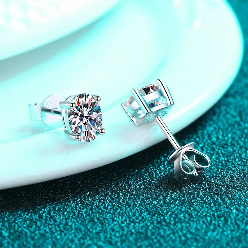 NeeTim 2 Karat Oval D Farbe Moissanit Ohrstecker für Damen 925 Sterling Silber Funkelnde Diamant Ohrringe Hochzeitsschmuck