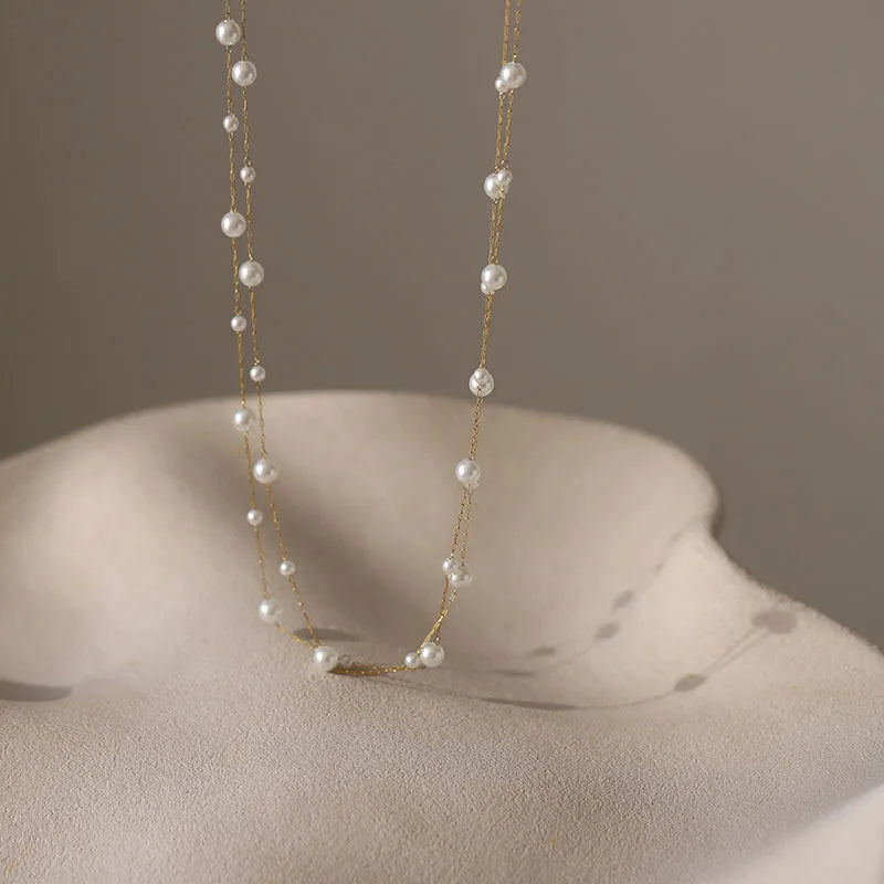 Halskette für Damen, Edelstahl, Temperament, Perlenkette, Choker, wasserdicht, Collier, Schmuck, Bijoux, Geschenk
