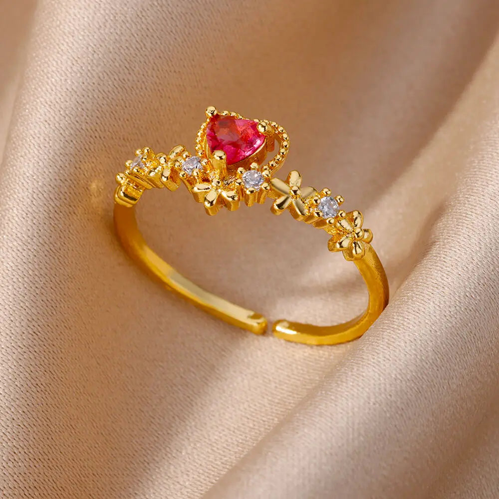 Edelstahlringe für Frauen Goldfarbe Mode Herz Zirkon Öffnungsring Weiblicher Finger Hochzeit Party Schmuck Geschenk