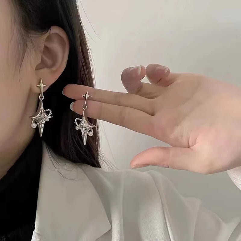 Y2K Star Ohrhänger Cool Girl Harajuku Kreativer Planet Perle Kristall Sterne Ohrringe Koreanische Mode für Frauen PunkSchmuck