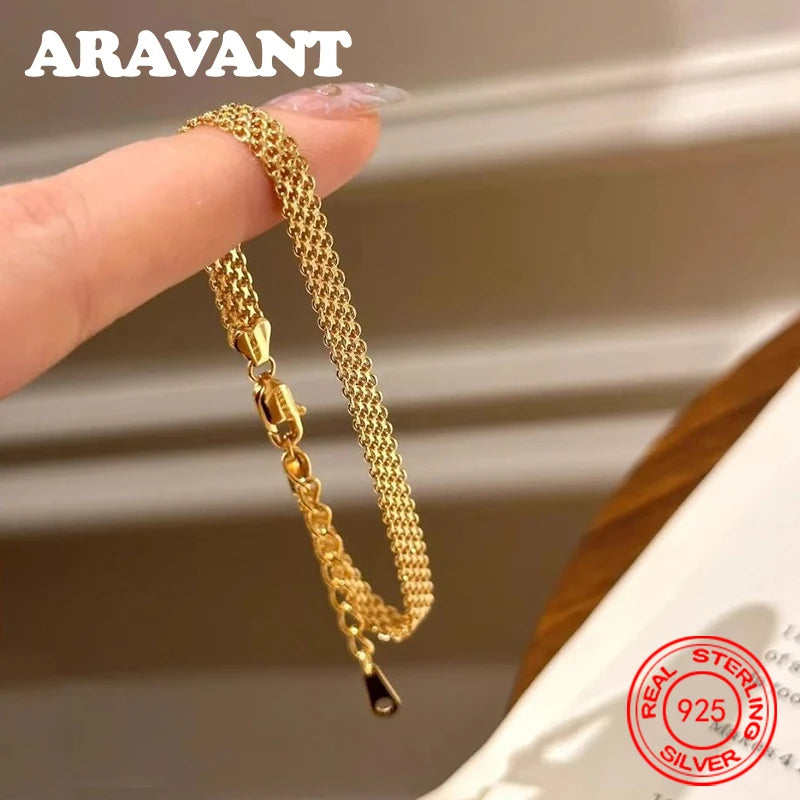 Aravant 925er Silber 18K Gold Uhrenarmband Kette für Damen Mädchen Mode Schmuck