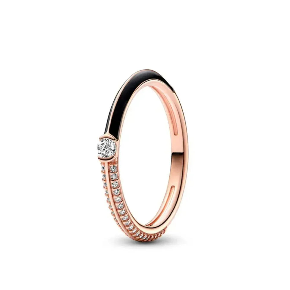 Ring aus Roségold mit Kleeblatt, Herz, Pink, Neu, Bestseller, 925er Silber, geeignet zum Kombinieren, DIY Geburtstagsgeschenk