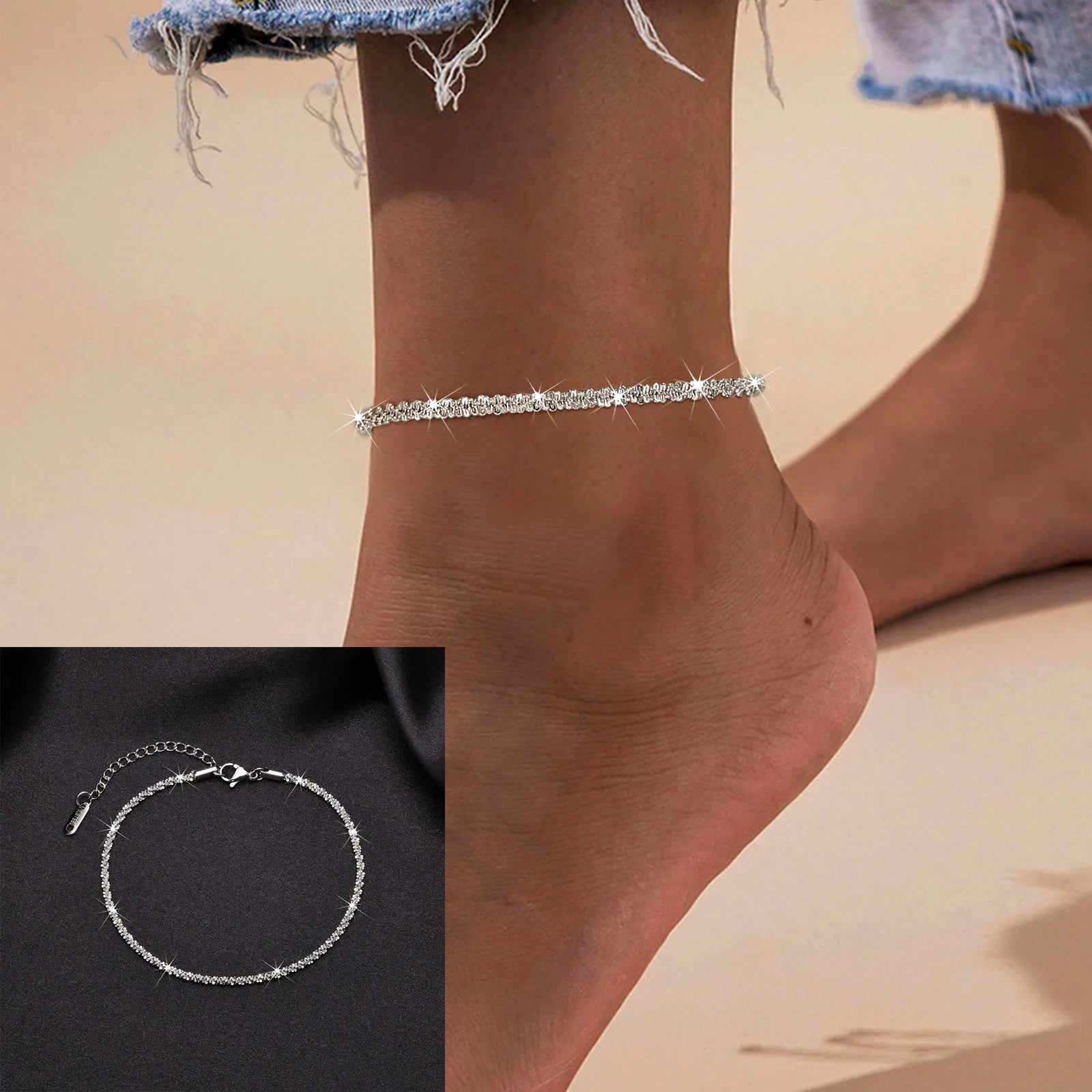 Schlangenketten-Fußkettchen für Damen und Mädchen, verstellbar, Sommer-Strand-Fußkettchen, Armband, Muttertagsgeschenke, Edelstahl, nicht allergisch