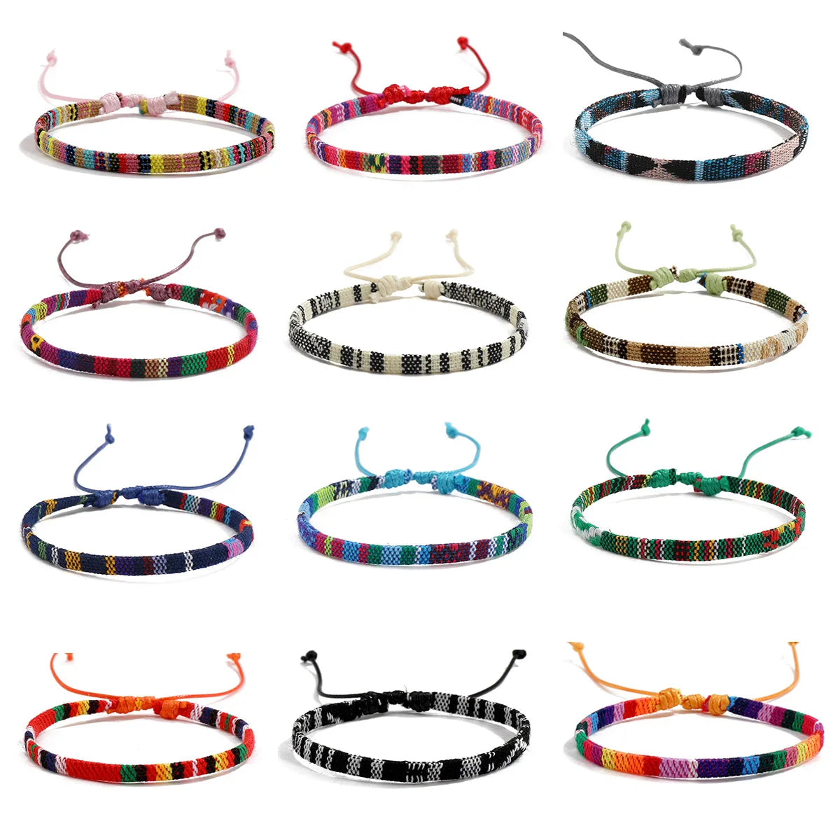 12 Stück Nepal Ethnisches Buntes Armband-Set für Frauen Böhmische Stoff Geflochtene Seilarmbänder Herren Armreif Mode Sommerschmuck