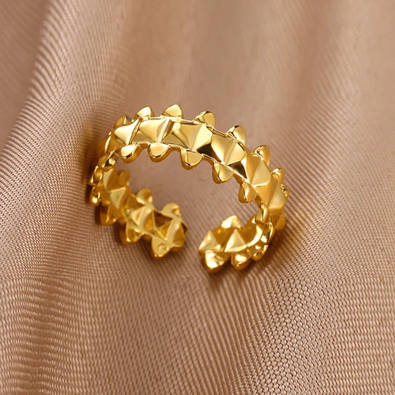 Edelstahl Doppelring für Frauen Vintage Hohl Geometrischer Fingerring Modeschmuck Hochzeit Geburtstagsgeschenk