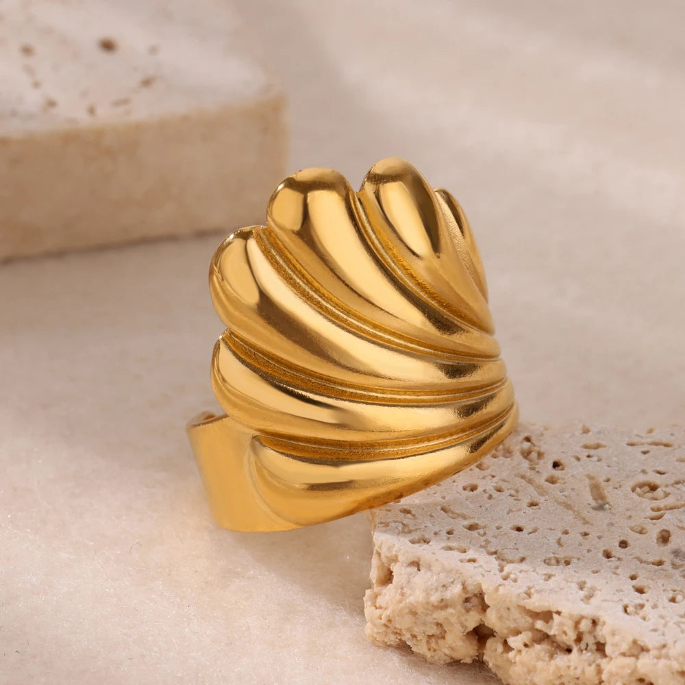 Anillos Abiertos de Acero Inoxidable con Concha de Estrella de Mar para Mujer, Anillo Ajustable Color Oro para Dedo, Joyas de Moda para Vacaciones en el Mar, Regalos