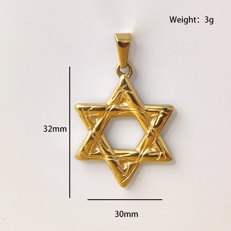 Elegante Collar de Acero Inoxidable con Chapado en Oro de 18K y Estrella de David - Hexagrama Religioso para Hombres y Mujeres, Opción de Regalo