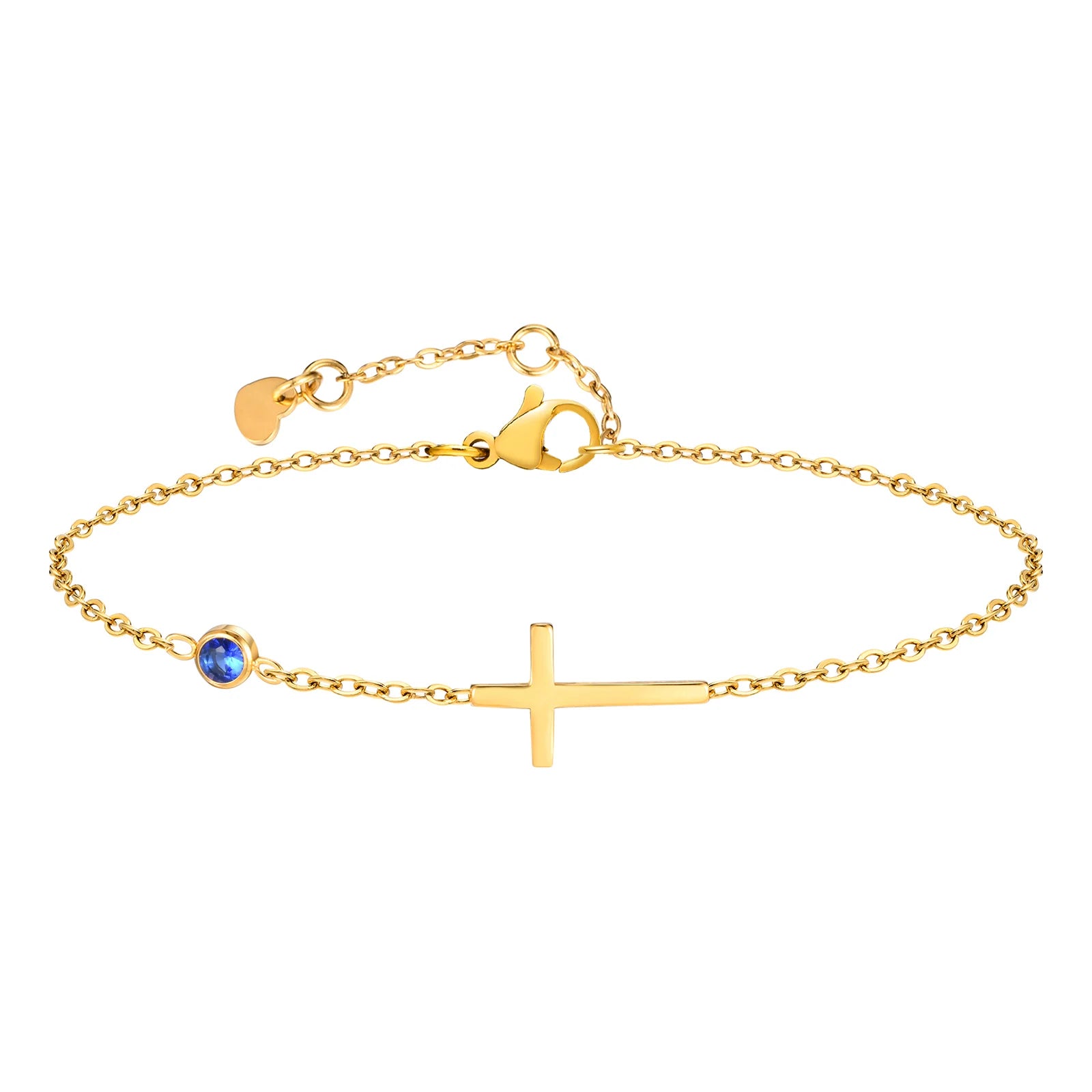Geburtsstein Zirkonia dünnes Kettenarmband Kreuz Edelstahl Damen verstellbares geschichtetes Armband
