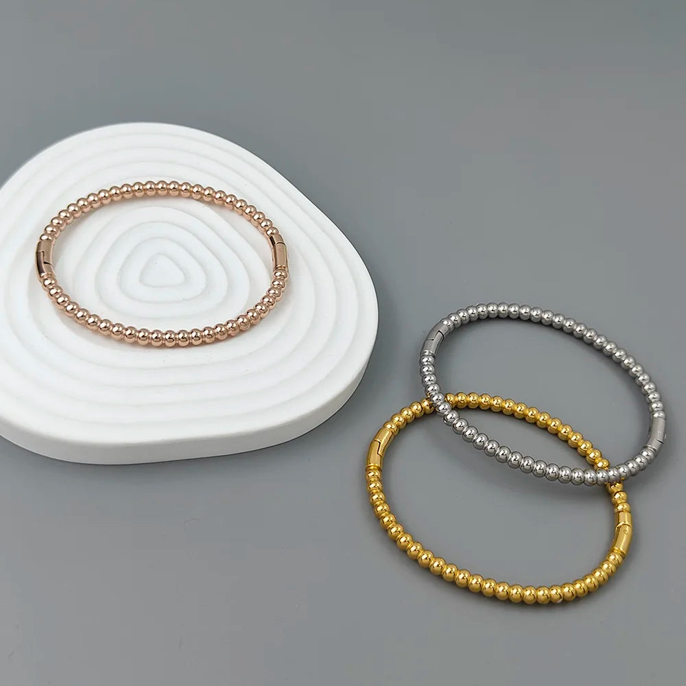 Neues Edelstahlkugelperlenarmband vergoldet, klassisches O-förmiges Silberarmband für Damen, Hochzeitsschmuck
