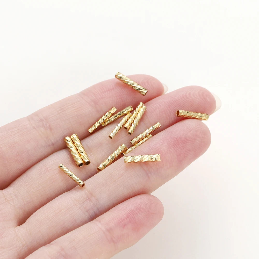 100 Stück 7 mm 10 mm 14 K 18 K vergoldete Messing-Geraderohr für Armbänder, gestreifte Röhren, Schmuckzubehör, DIY-Zubehör