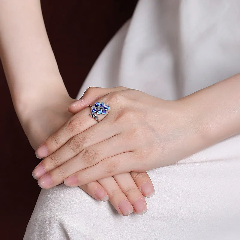 925 Sterling Silber Blauer Pfau Eheringe für Frauen Verlobung Hochzeit Edler Schmuck Damenschmuck Großhandel