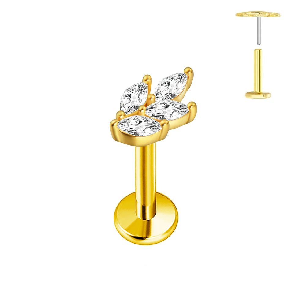 ASTM F136 G23 Titan Herzförmiger Ohrstecker 16G 18G 20G Threadless Piercing Butterfly Push-in Lippenstecker Daith Labret Conch