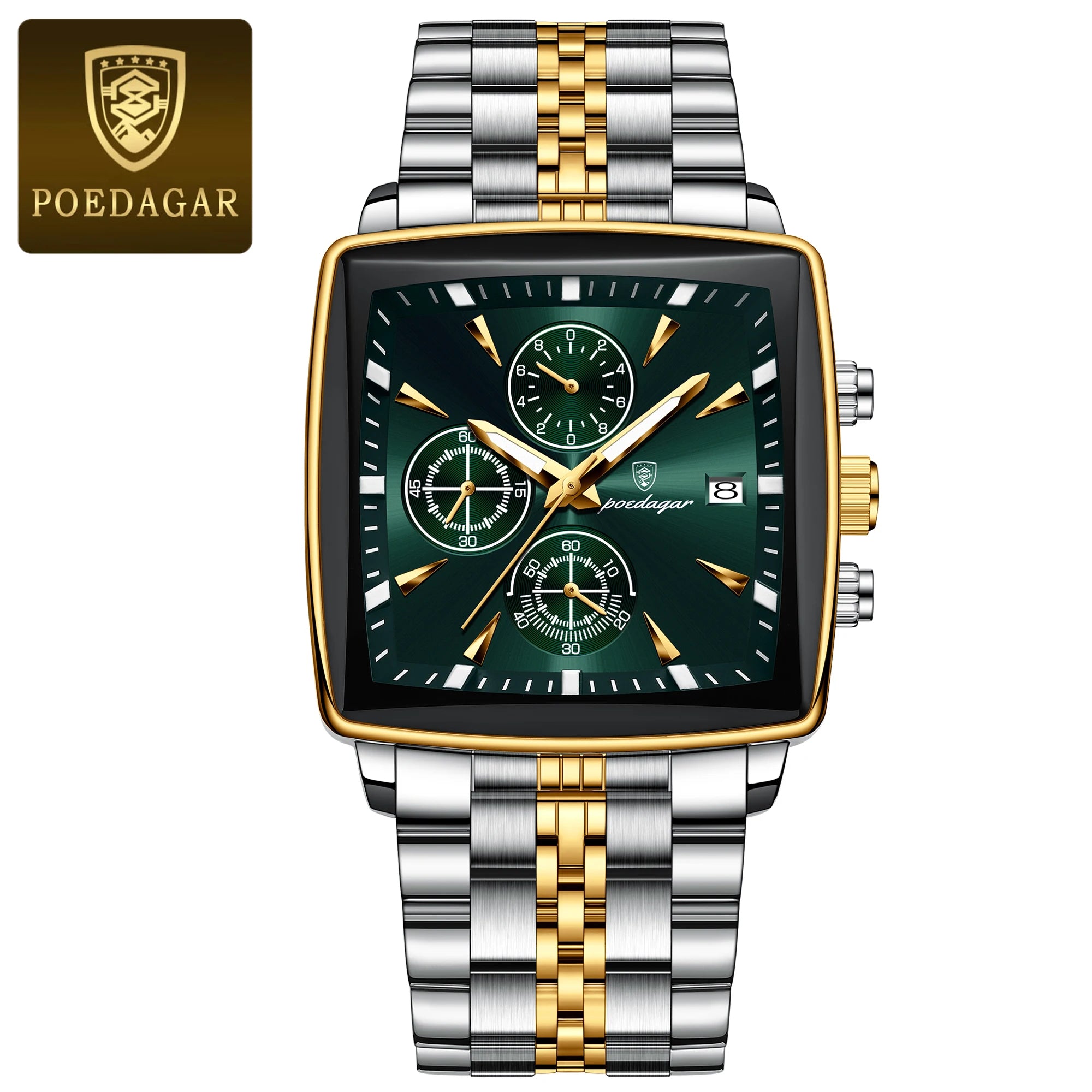 POEDAGAR Reloj de Pulsera para Hombre de Lujo, Impermeable, Luminoso, de Acero Inoxidable, Cronógrafo, Fecha, de Cuarzo, para Negocios