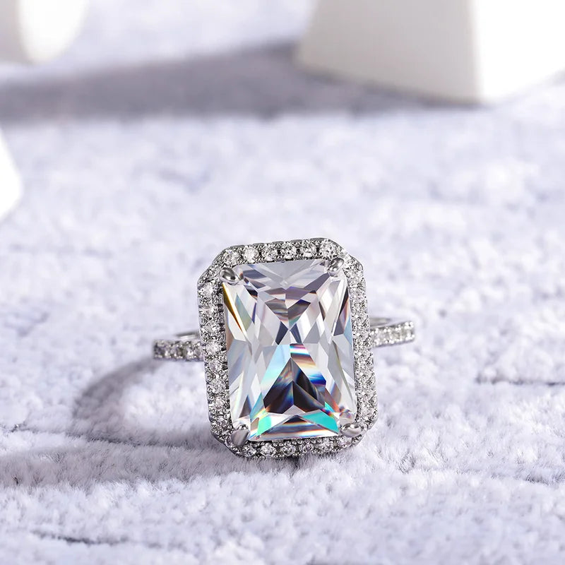 Anillo de boda nupcial de plata de ley 925, hermoso para mujer, cristal de piedra grande, circonita cúbica AAA, joyería elegante y llamativa