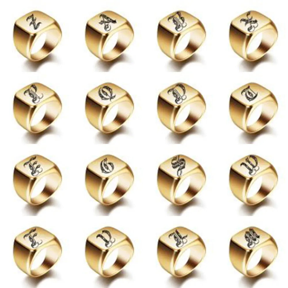 Customized Women Signet Ring Name Letter Pattern Logo Stainless Steel Rings Punk Candid Fashion Jewelry Male Wedding Accessories