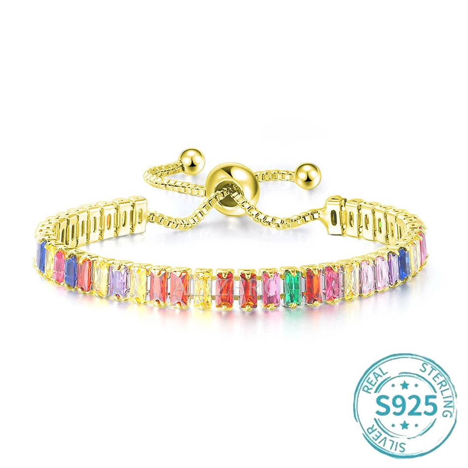 ALIZERO S925 Sterling Silber Armband Original Mehrfarbige Zirkonia Tennisarmbänder für Damen Mode Luxus Charm Schmuck